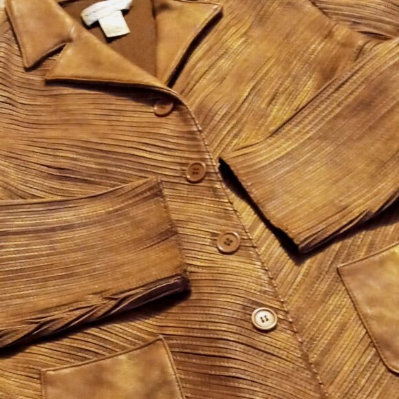 NEWPORT NEWS Vintage WOMEN’S LEATHER JACKET BROWN Shimmer VERY NICE & Stretchy! - Picture 13 of 16